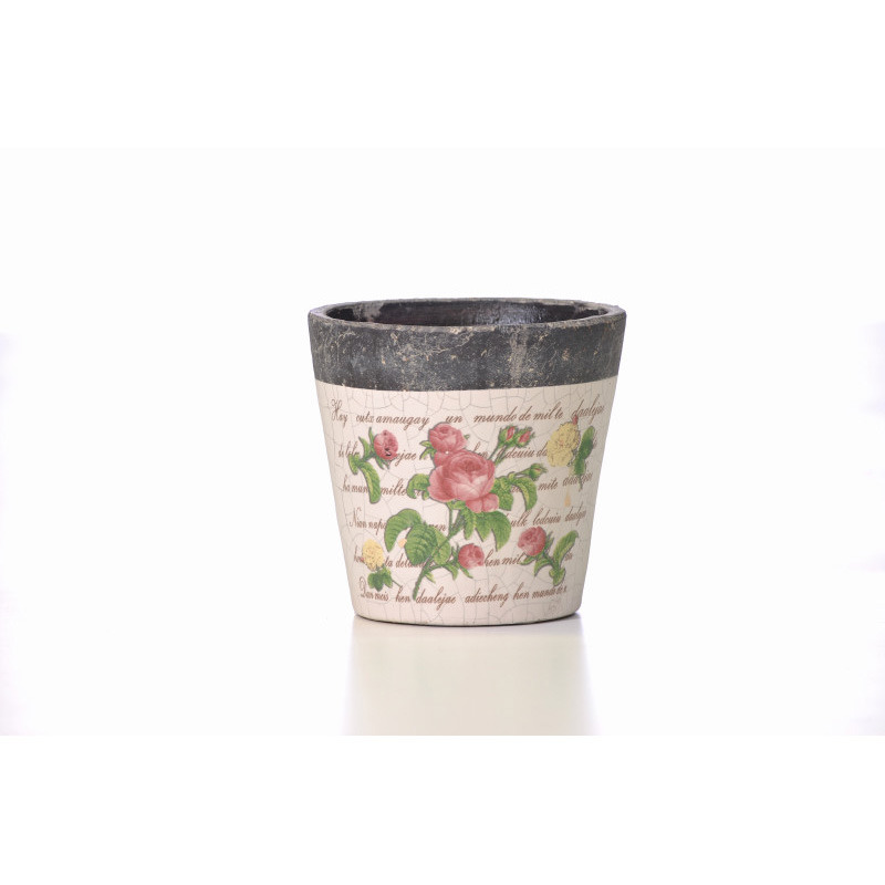 rózsamintás kőkaspó rózsaszín-krém 9,5x9cm