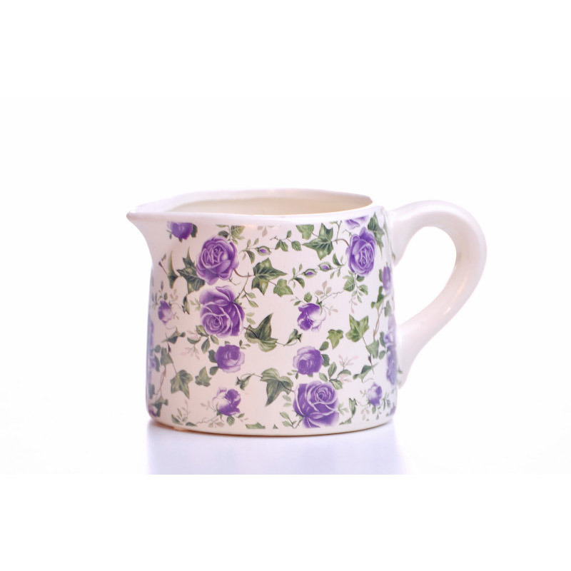 rózsamintás kerámia kanna lila-krém 13x11x18cm