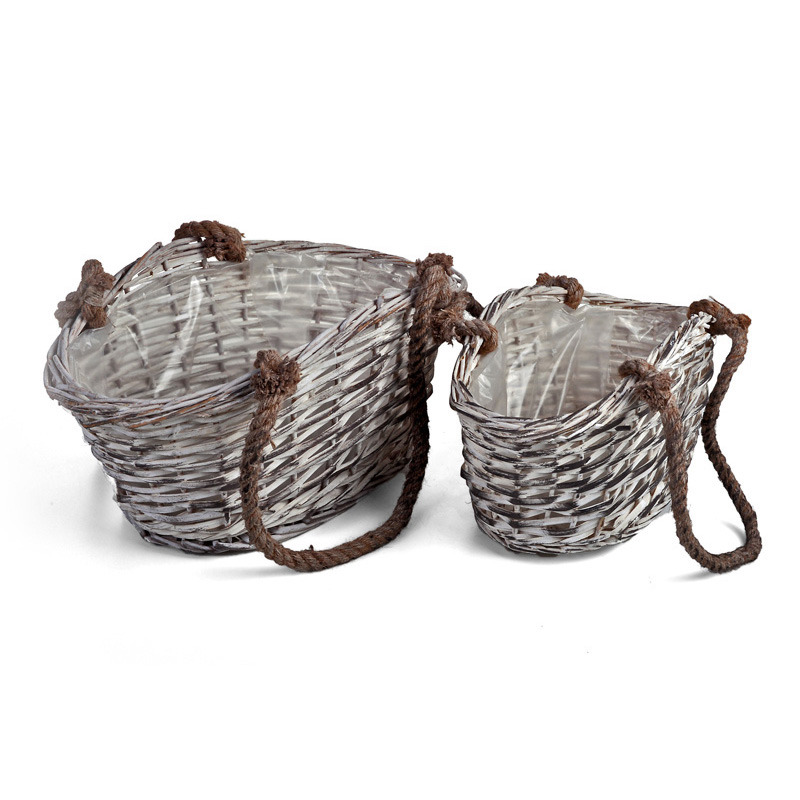 ov&aacute;lis has&iacute;tott fa t&aacute;l szett k&ouml;t&eacute;l f&uuml;llel antikolt feh&eacute;r S/2 46x25x 21cm