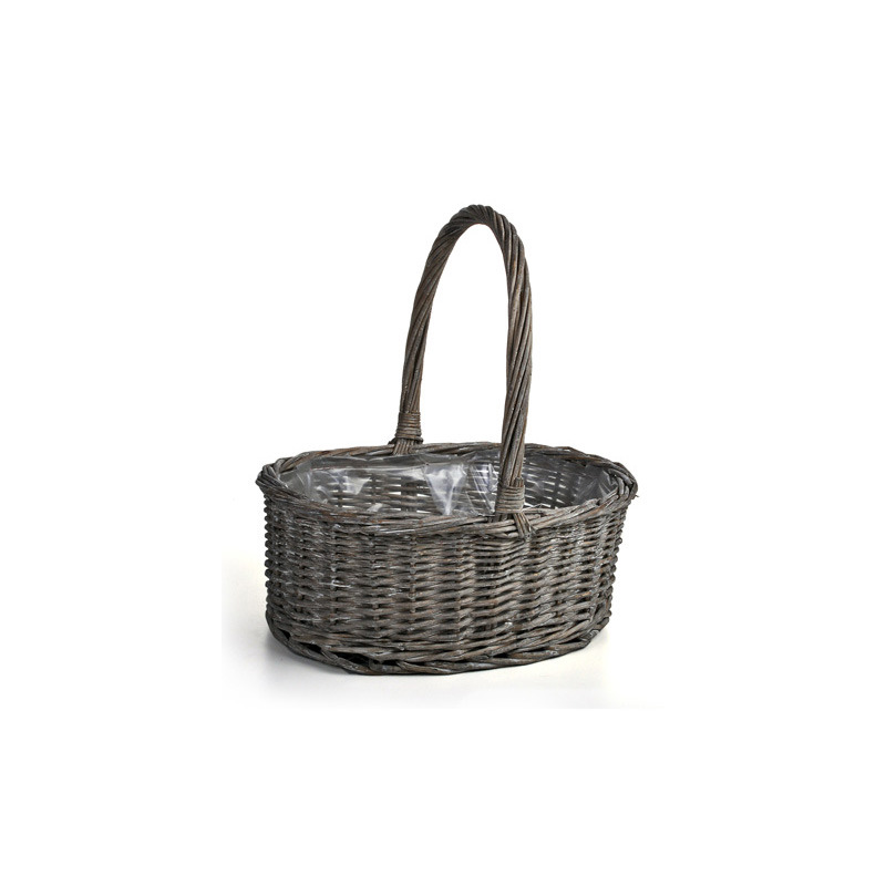 ovális füles kosár antikolt szürke 36x29x15/41cm