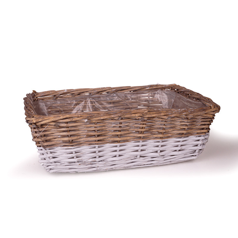 szögletes vessző tál antikolt barna, fehér 51x45x16cm