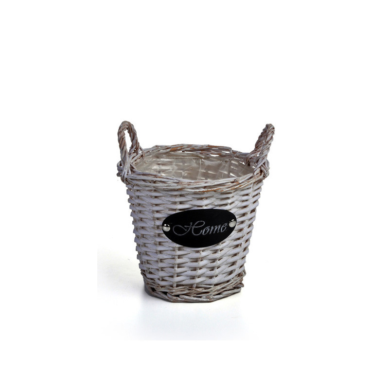 hasított vessző kaspó home felirattal két füllel fehér 18x16/22cm