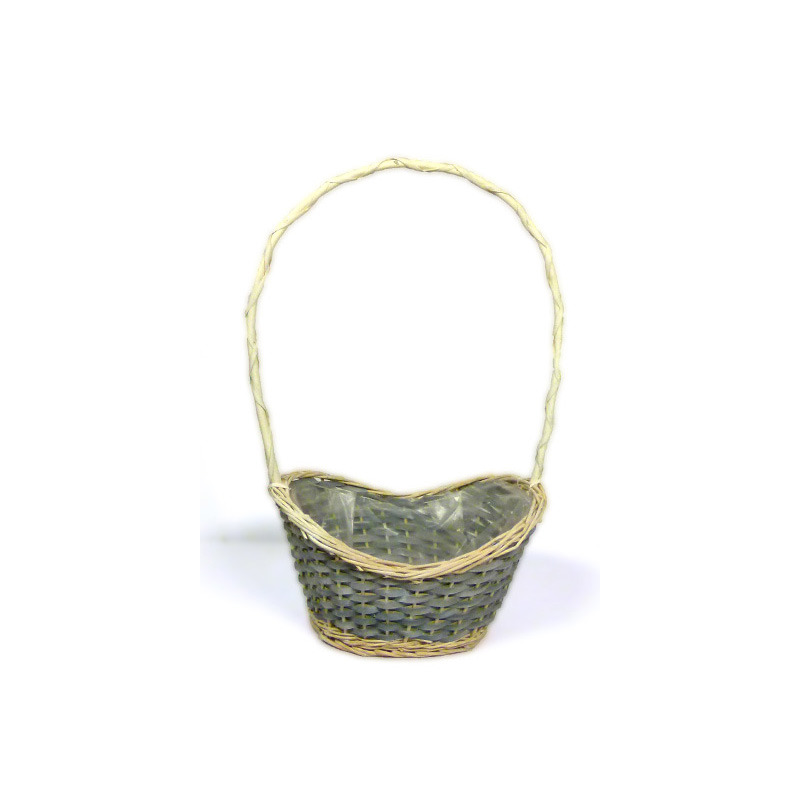 ívelt tetejű ovális hasított fa kosár szürke 30x21x12/17/52