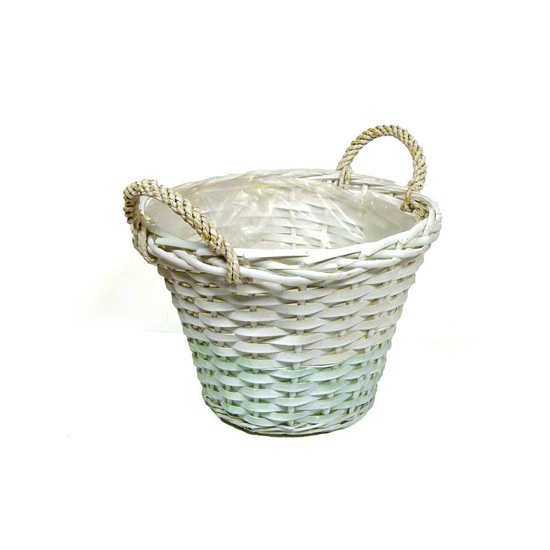 vastag peremes hasítot fa kaspó két kötél füllel fehér 30x27/23cm