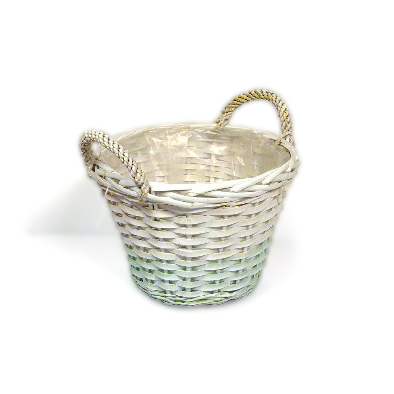 vastag peremes hasítot fa kaspó két kötél füllel fehér 24x23,5 /18cm