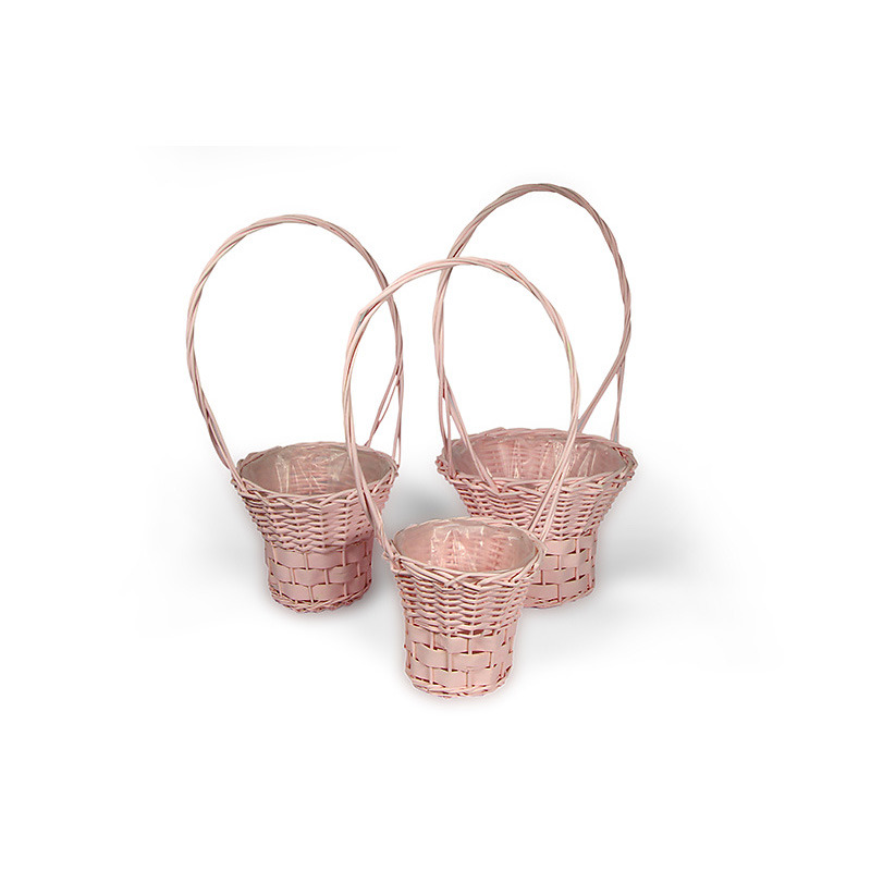 hasított vessző és hasított fa füles kosár szett rózsaszín S/3 35/28/23x27/24/22x77/66/60cm