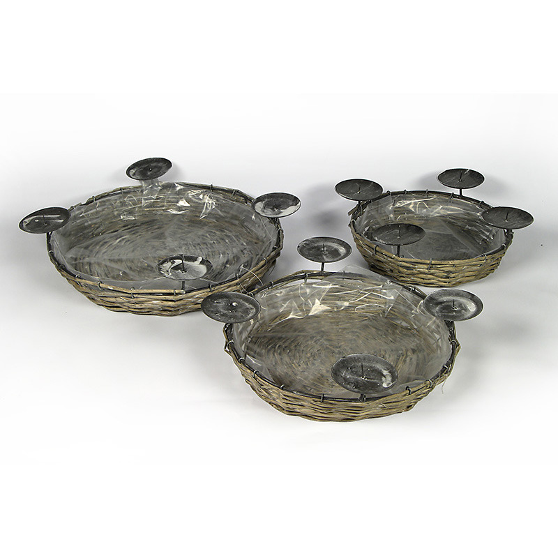 has&iacute;tott vessző 4-es gyertyatart&oacute; szett sz&uuml;rke S/3 34x6,5/11cm