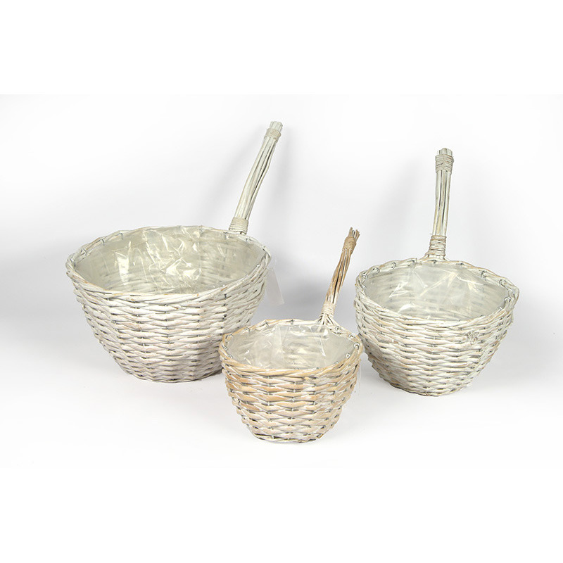 hasított vessző serpenyő szett antikolt fehér S/3 30x17/34cm