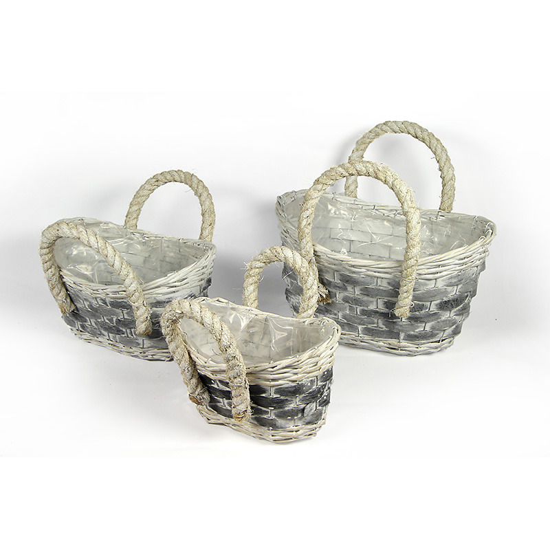 ov&aacute;lis has&iacute;tott fa &eacute;s vessző &uuml;ltető t&aacute;l szett k&eacute;t k&ouml;t&eacute;l f&uuml;llel antikolt sz&uuml;rke,feh&eacute;r S/3 38x30x17/33cm