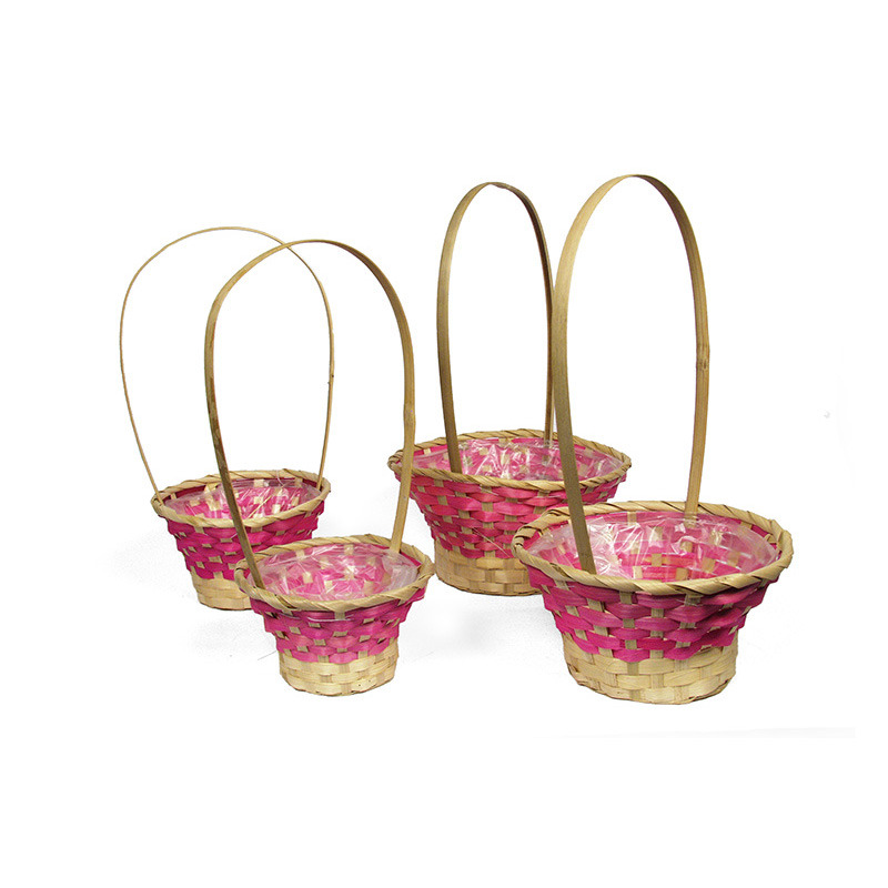 bambusz füles kosár szett natúr-pink S/4 26x14/43cm
