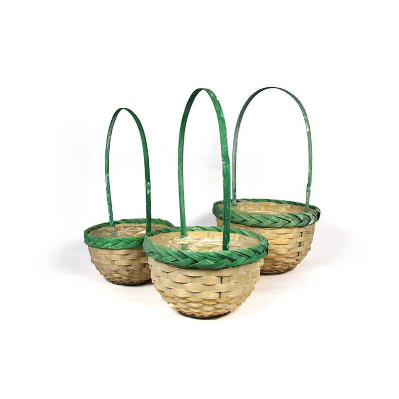 vastagperemes bambusz f&uuml;les kos&aacute;r szett S/3 antikolt nat&uacute;r/z&ouml;ld 24x 14/43cm