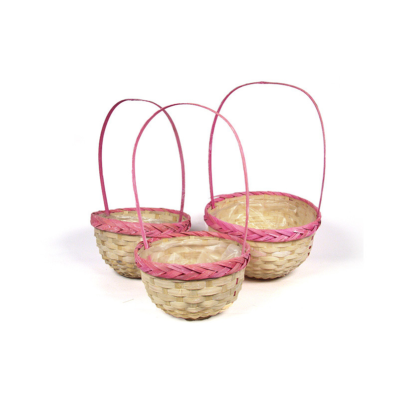 vastagperemes bambusz füles kosár szett S/3 antikolt natúr/pink 24x 14/43cm