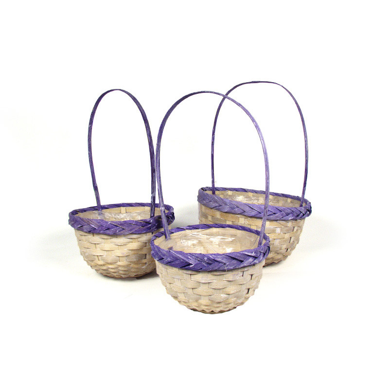 vastagperemes bambusz füles kosár szett S/3 antikolt natúr/lila 24x 14/43cm
