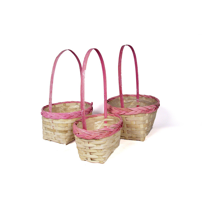 ovális vastagpermes bambusz füleskosár szett S/3 antikolt natúr/pink 26x24x14/39cm