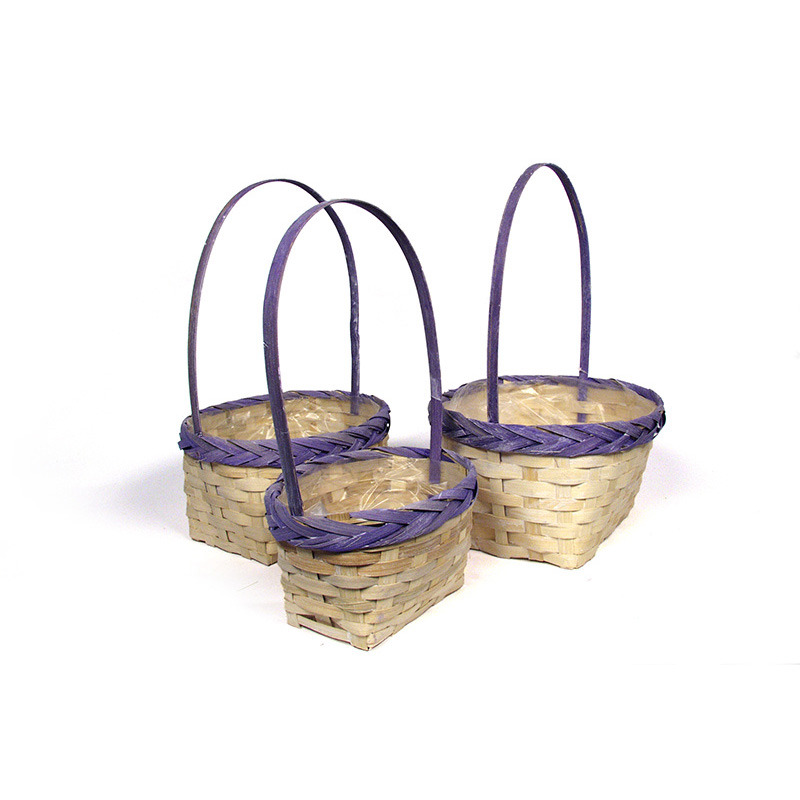 ovális vastagpermes bambusz füleskosár szett S/3 antikolt natúr/lila 26x24x14/39cm