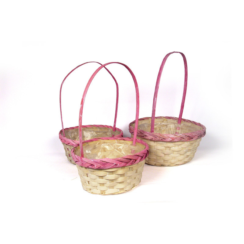 vastagperemes bambusz füles tál szett antikolt natúr/pink S/3 27x 12/39cm