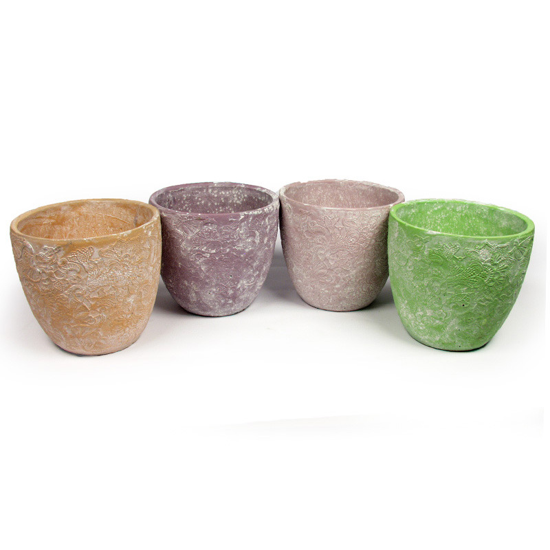 anyag&aacute;ban mint&aacute;zott vir&aacute;gmint&aacute;s cement kasp&oacute; mix 16,5x15cm antikolt narancs/z&ouml;ld/pink/lila