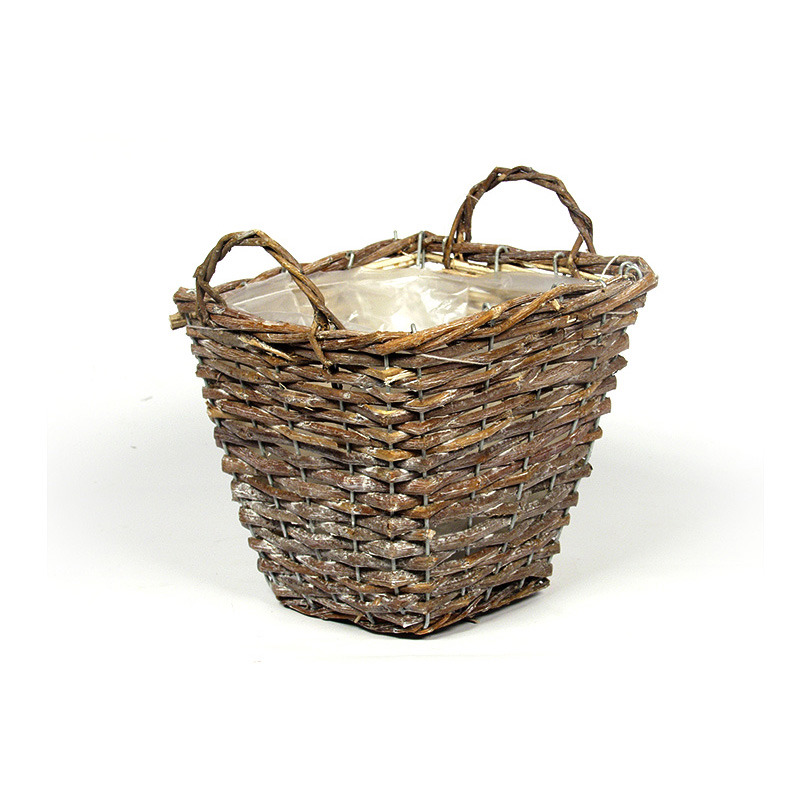 sz&ouml;gletes has&iacute;tott vessző kasp&oacute; k&eacute;t f&uuml;llel antikolt barna 19,5x19,5x 17,5cm