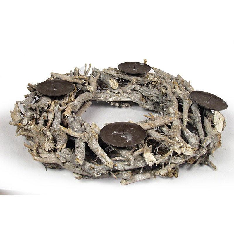 aprított fa koszorú 4 gyertyával szürke 40cm