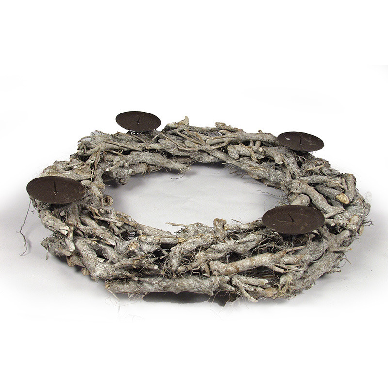 apr&iacute;tott fa koszor&uacute; 4 gyerty&aacute;val sz&uuml;rke 50cm