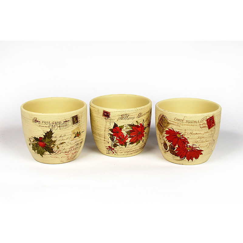 virágmintás kerámia kaspó karácsonyi mix krém 13,5x10cm