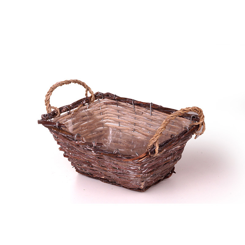 sz&ouml;gletes has&iacute;tott vessző t&aacute;l k&eacute;t k&ouml;t&eacute;l f&uuml;llel antikolt barna 21,5x 16,5x11cm