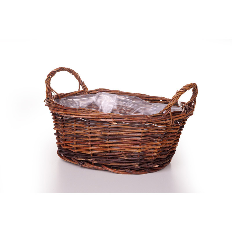 ovális natúr vessző tál két füllel barna 28x20x11/15