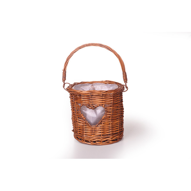 szívmintás vessző hengerkaspó füllel barna 15x14/26cm