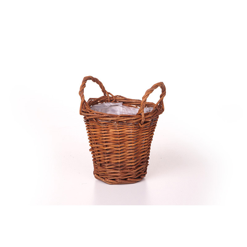 natúr vessző magasított kaspó két füllel barna 10x10/13cm