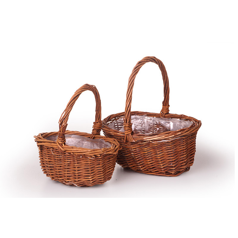 ovális natúr vessző füles tál szett barna S/2 17x13,5x8,5/20cm