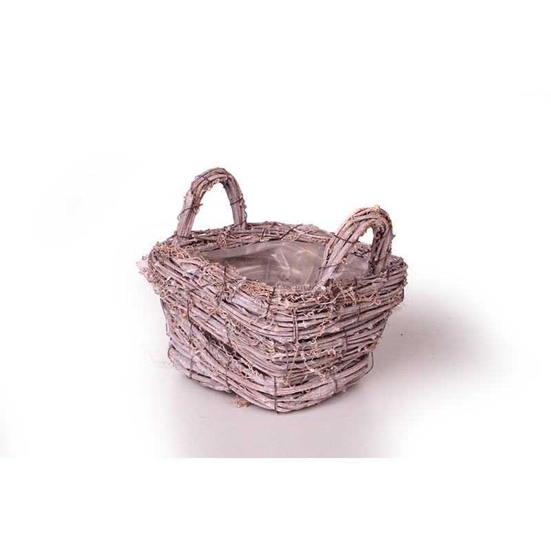 sz&ouml;gletes szőlővessző t&aacute;l k&eacute;t f&uuml;llel antikolt sz&uuml;rke 16x14x10/14cm