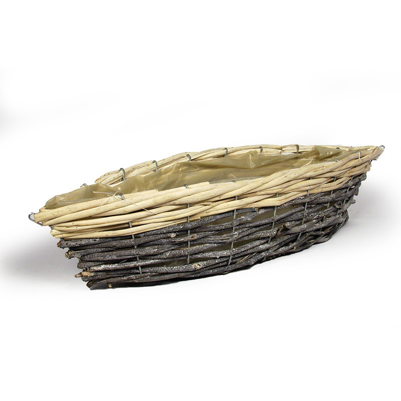 hasított vessző/rattan csónak natúr-antikolt szürke 47x14x11,5cm