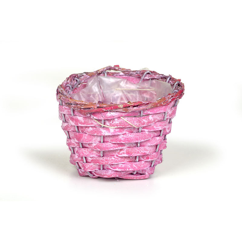 hasított fa kaspó natúr vessző peremmel antikolt pink 10x6,5cm