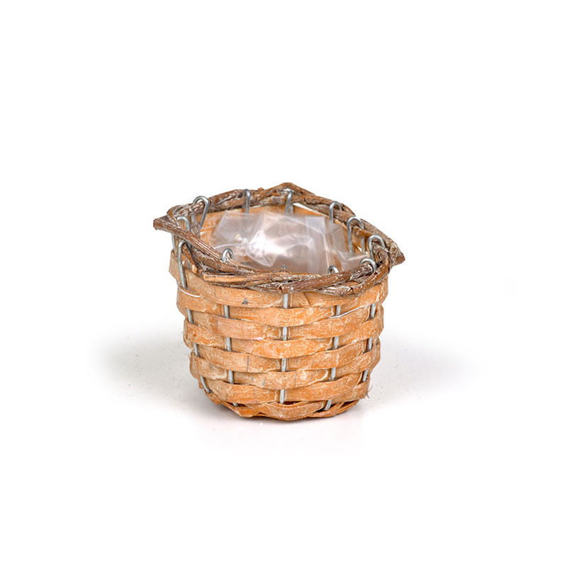 hasított fa kaspó natúr vessző peremmel antikolt narancs 10x6,5cm