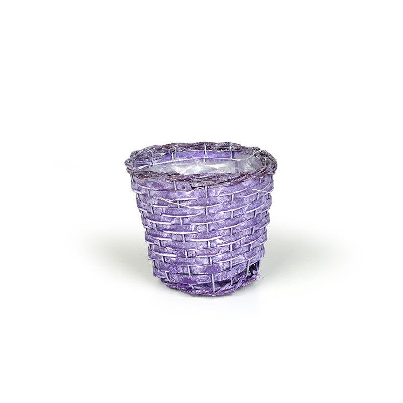 hasított fa kaspó natúr vessző peremmel antikolt lila 14,5x12cm