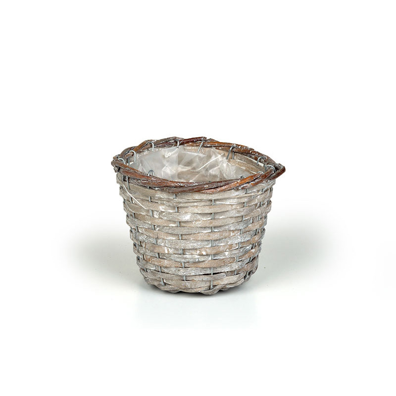 hasított fa kaspó natúr vessző peremmel antikolt barna 14,5x12cm