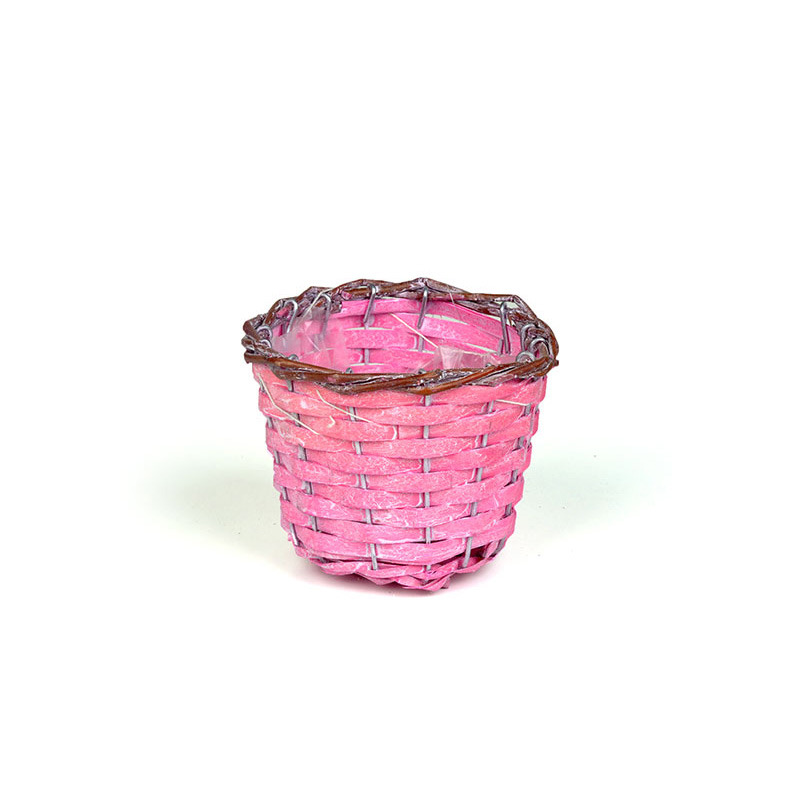 hasított fa kaspó natúr vessző peremmel antikolt pink 13,5x9,5cm