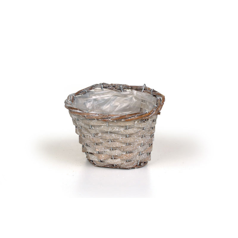 hasított fa kaspó natúr vessző peremmel antikolt barna 13,5x9,5cm