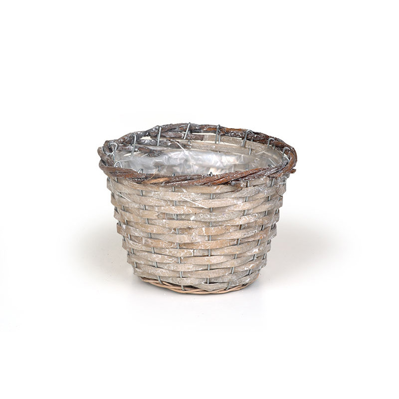 hasított fa kaspó natúr vessző peremmel antikolt barna 18x12cm