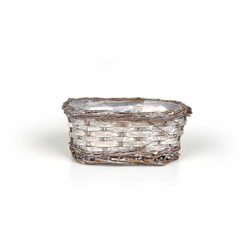 ovális hasított fa tál vessző peremmel antikolt barna 19x12,5x8cm