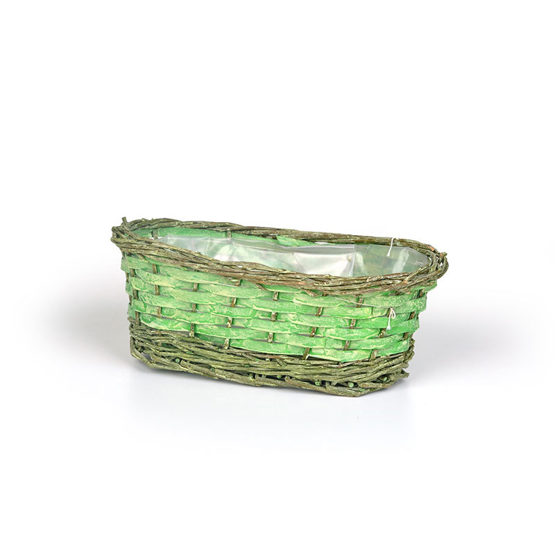 ov&aacute;lis has&iacute;tott fa t&aacute;l vessző peremmel antikolt z&ouml;ld 25x14x8,5