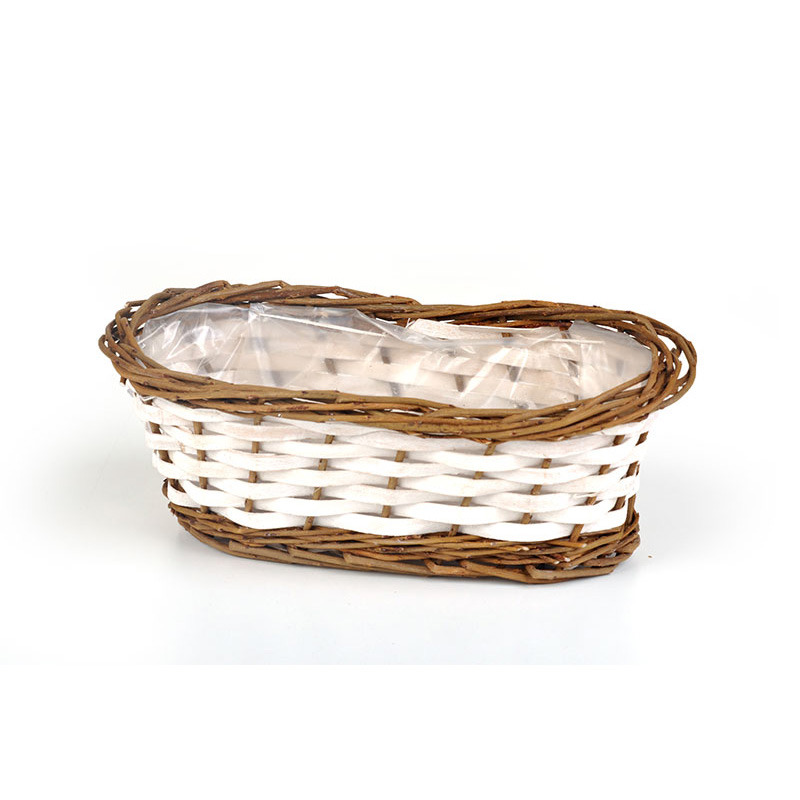 ov&aacute;lis has&iacute;tott fa t&aacute;l vessző peremmel feh&eacute;r-nat&uacute;r barna 25x14x8,5