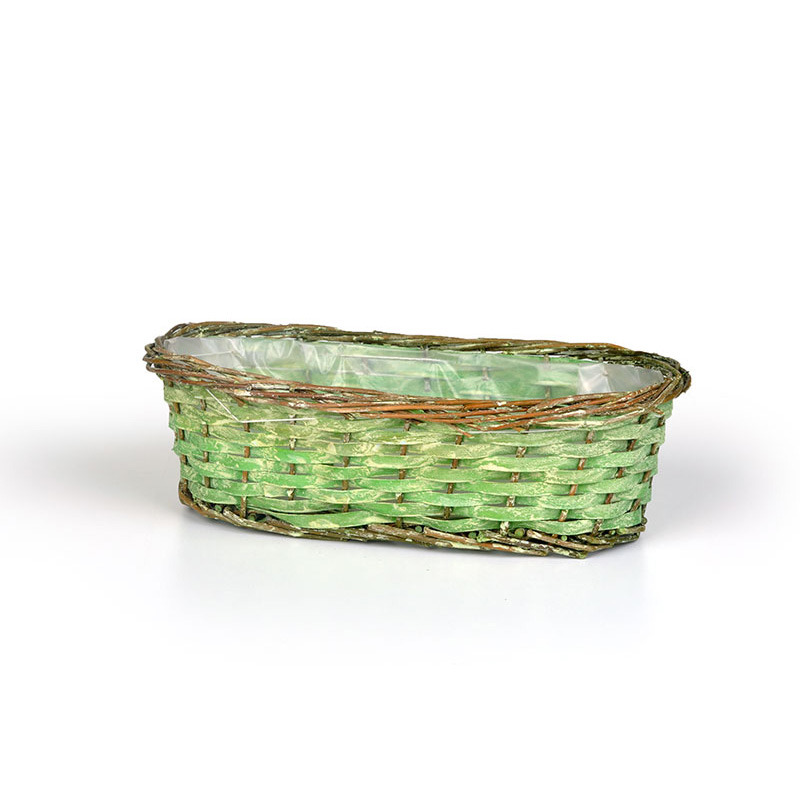 ov&aacute;lis has&iacute;tott fa t&aacute;l vessző peremmel antikolt z&ouml;ld 29x10x8,5cm