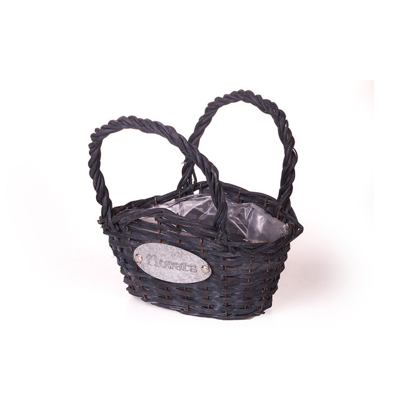 has&iacute;tott vessző t&aacute;ska k&eacute;t f&uuml;llel antikolt s&ouml;t&eacute;tsz&uuml;rke 24x16,5x 13,5/24cm