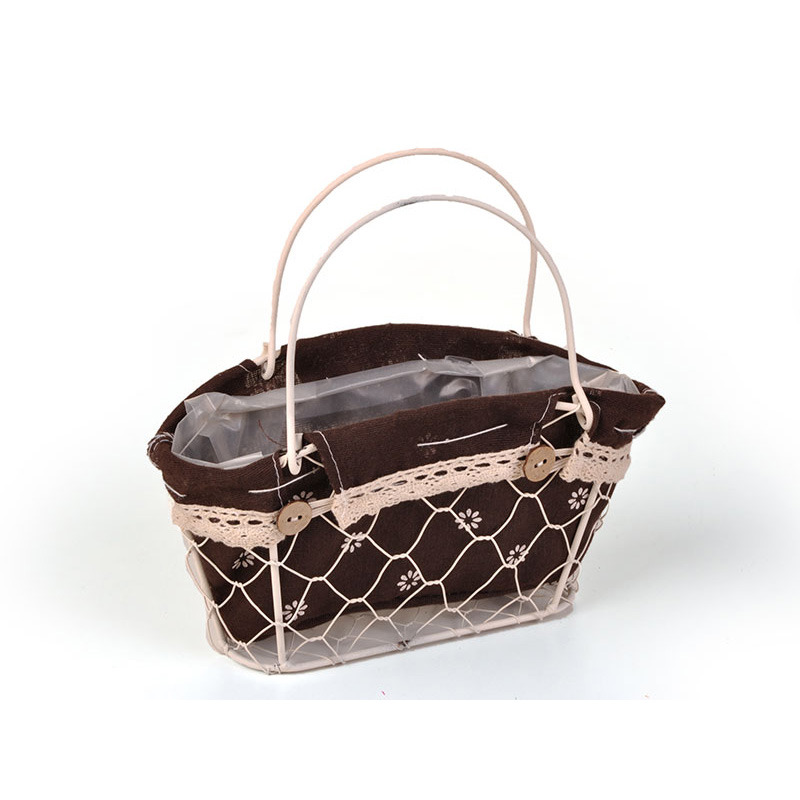 dróthálós mini ridikül textil béléssel krém/barna 20,5x8,5x8,5/15cm
