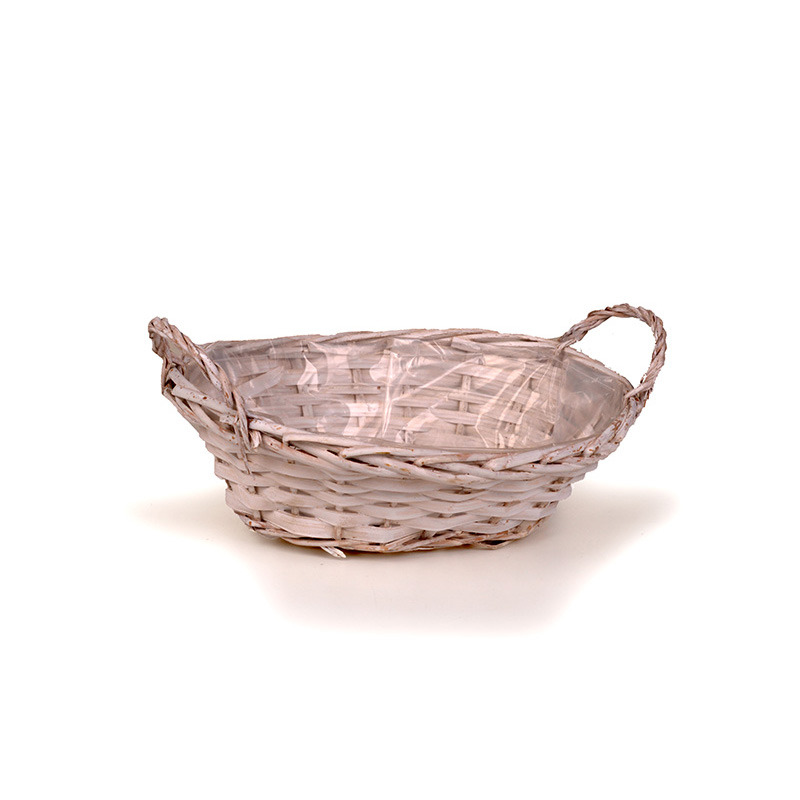 ovális hasított fa tál két füllel fehér 26x20x9/12,5cm