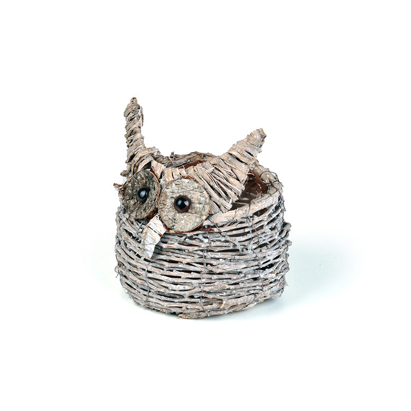 rattan bagolykaspó antikolt szürke 17x13/20cm