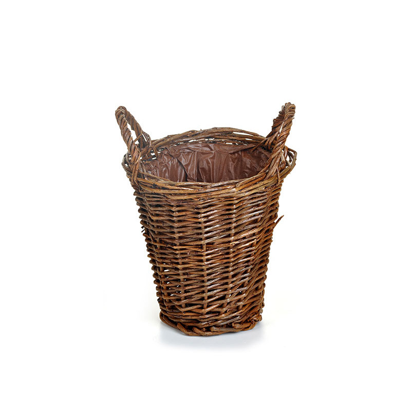 magasított natúr vessző kaspó két füllel barna 14x14,5/19cm