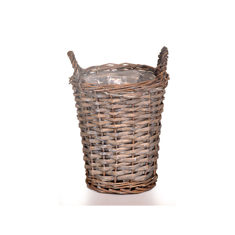 hasított vessző magasított kaspó két füllel szürke 14,5x16,5/20,5cm