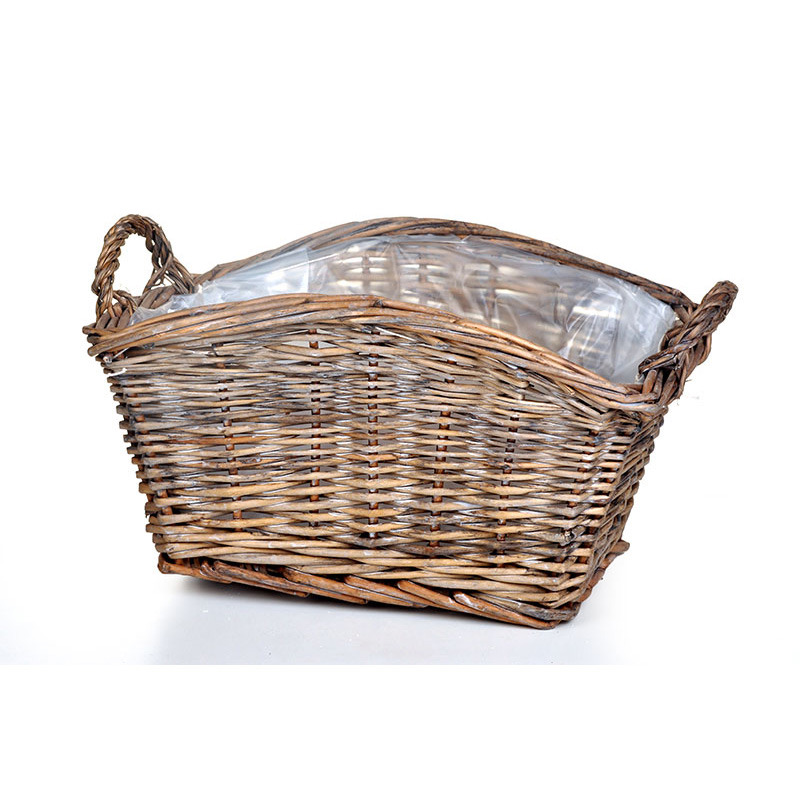 ívelt tetejű szügletes vessző tál két füllel szürke 31x24,5x17,5cm